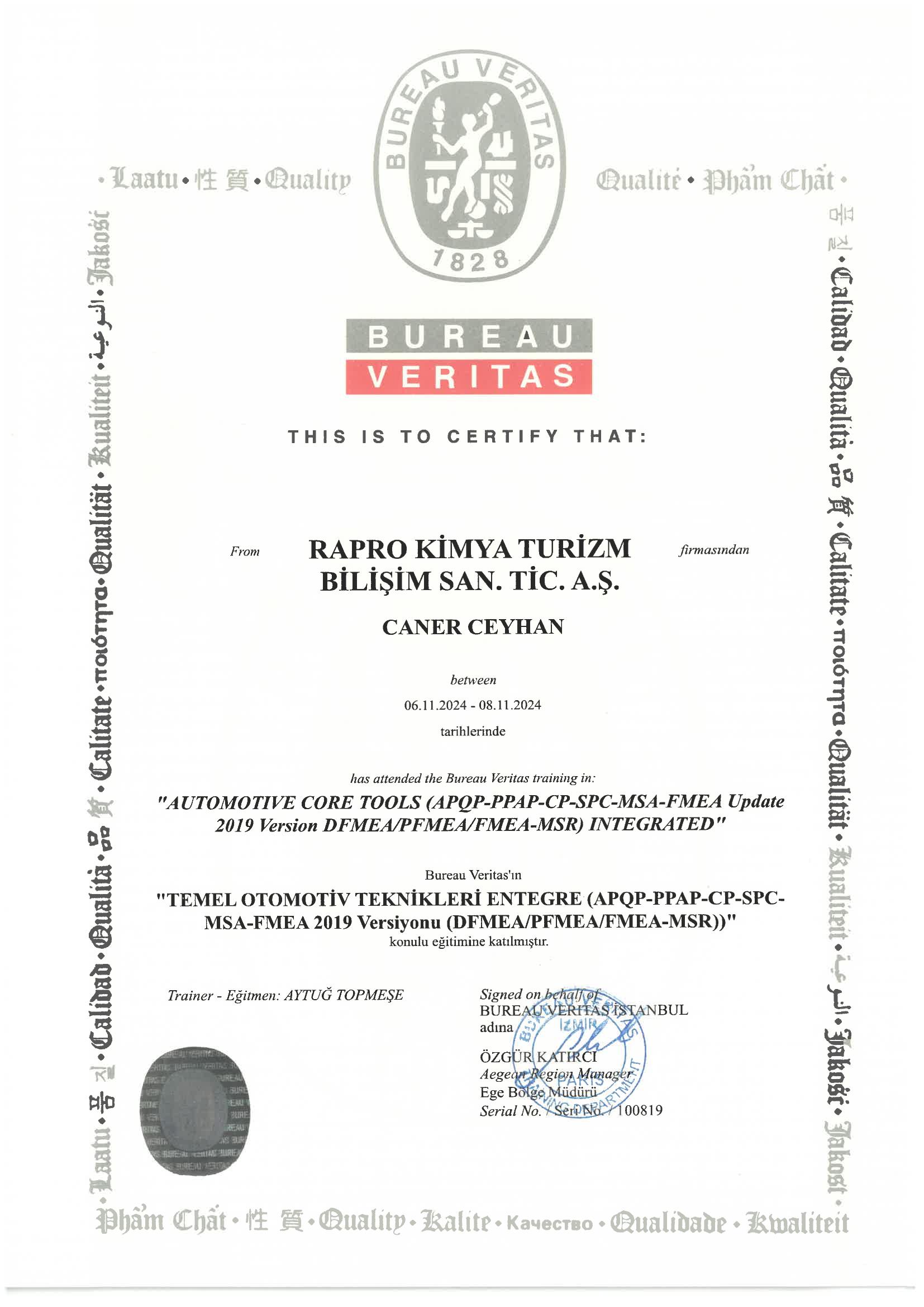 Otomotiv Temel Teknikleri Entegre (APQP-PPAP-CP-SPC-MSA-FMEA 2019)